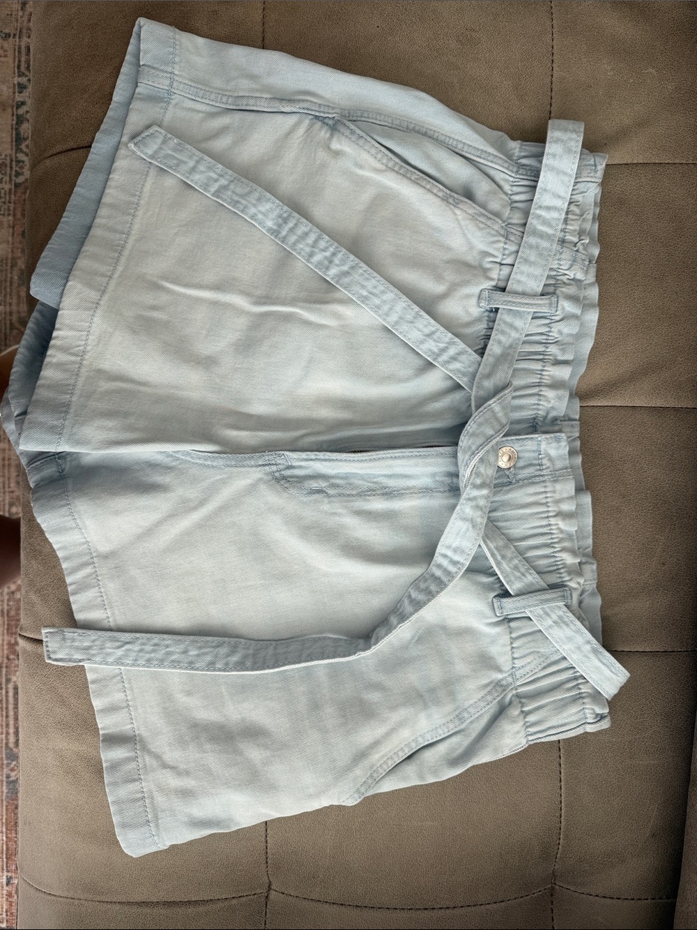 American Eagle Outfitters Light Blue High-Waist Belted Shorts